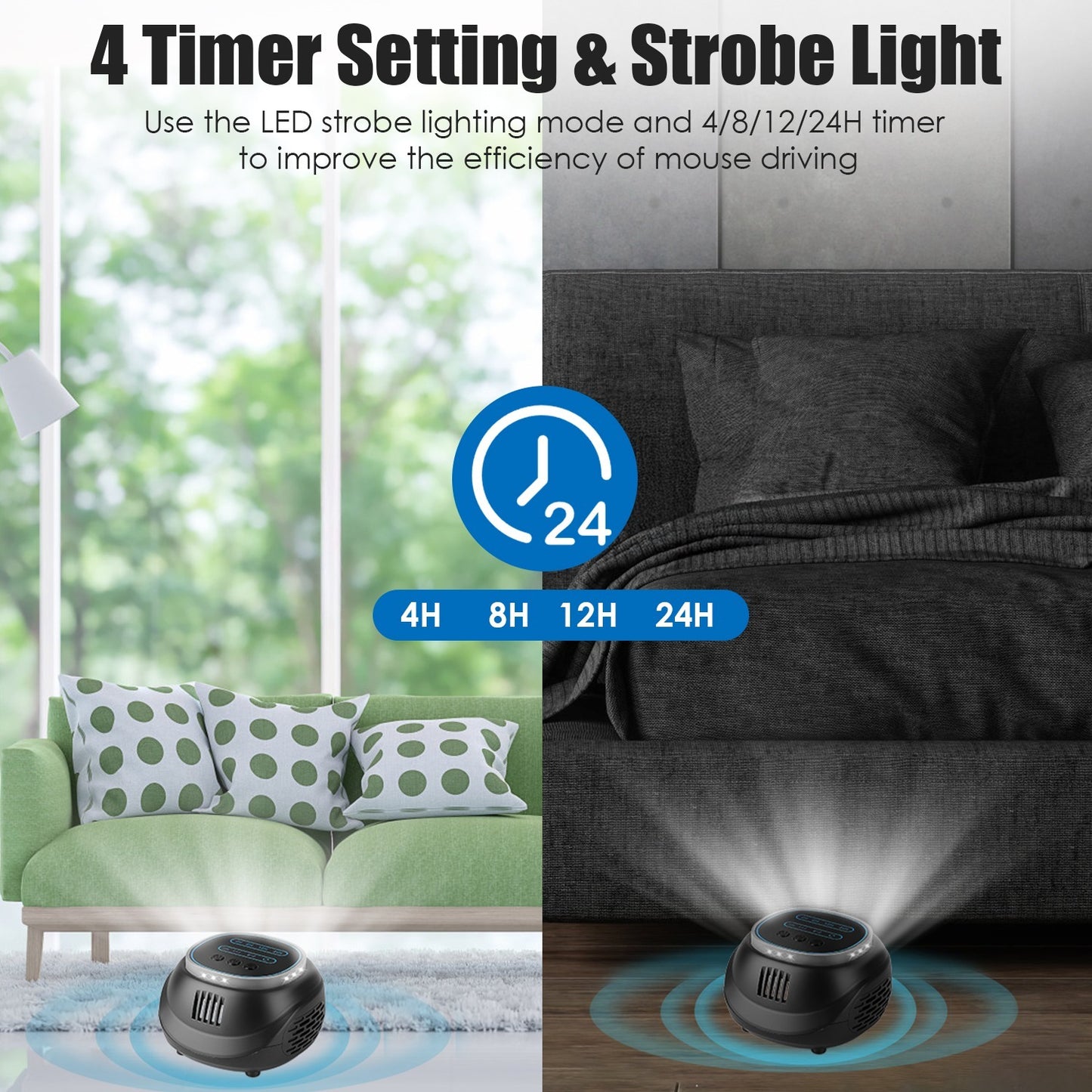 1Pc Ultrasonic Rodent Chaser Rat Repellent Pest Driver Mouse Control Squirrel Repeller With 4 Modes 4-65KHz Strobe Light 4 Timer 1292sq.ft. Coverage For Rodent Mouse Rats Squirrels Bats